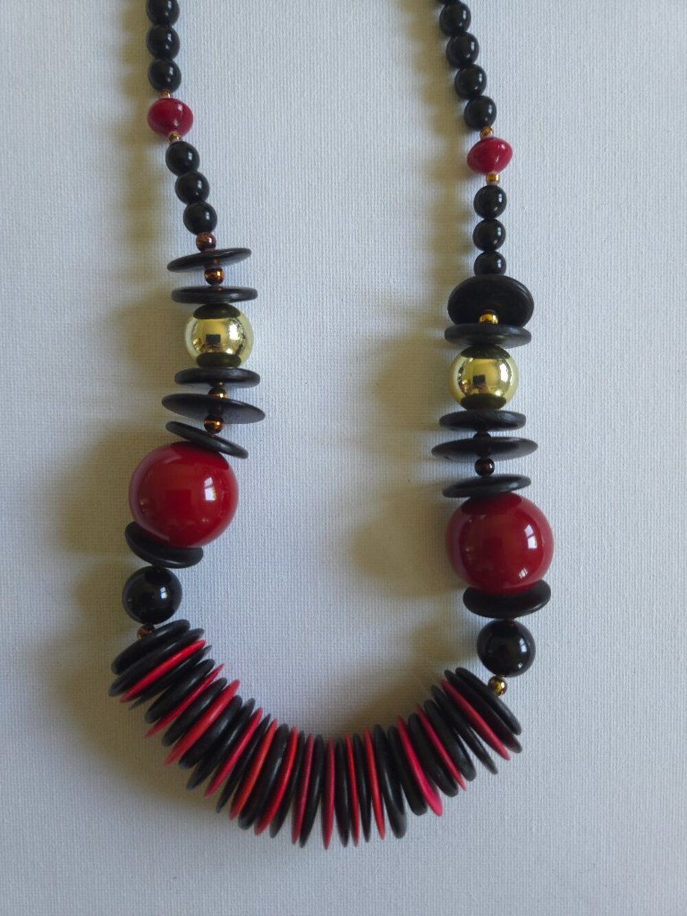 Vintage Geometric Black‎ Red Chunky Disk Statement Necklace